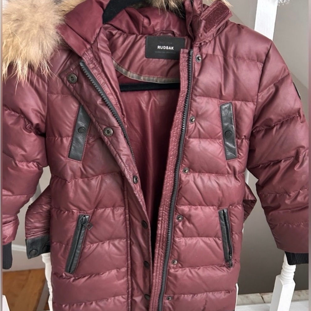 RUDSAK Maroon Kids Puffer Coat with Faux Fur
